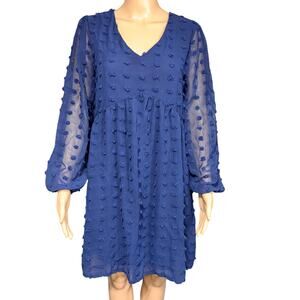 Kirundo Womens Swiss Dot Babydoll Mini Dress Balloon Sleeves Navy Blue Small